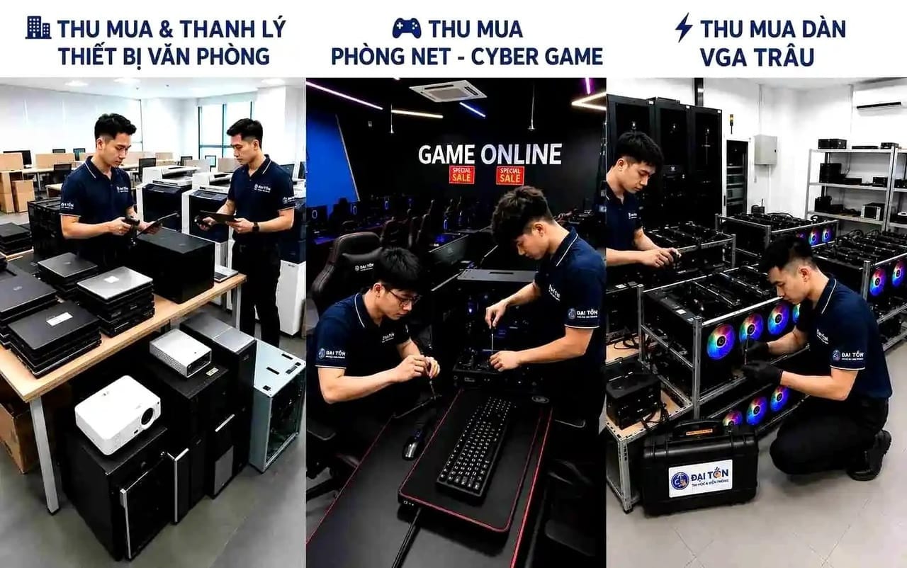 Kỹ thuật Đại Tôn khảo sát lô máy tính văn phòng, phòng net và dàn VGA trâu cày thanh lý.