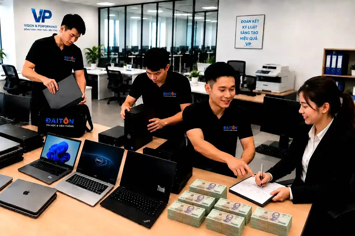 Đội ngũ kỹ thuật Đại Tôn khảo sát và thu gom thiết bị văn phòng tận nơi